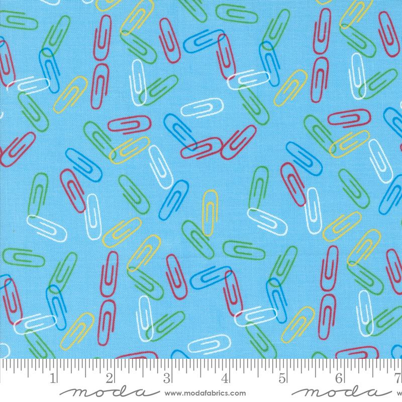 Back To School Paperclip - Water - Quilt Fabric