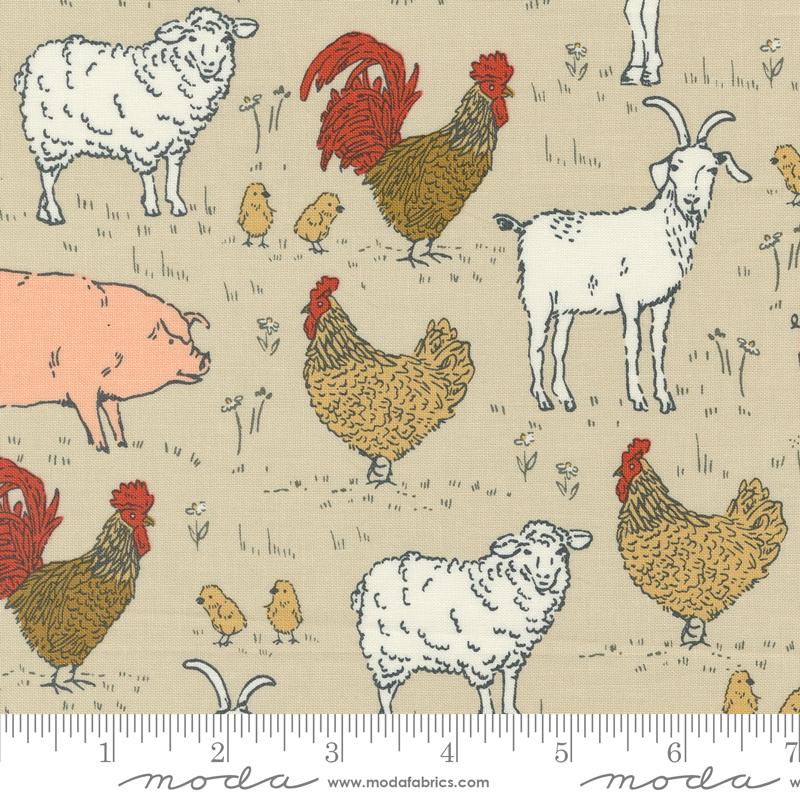 Farmstead Animals - Linen - Quilt Fabric