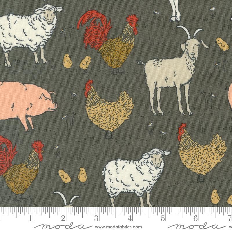 Farmstead Animals - Charcoal - Quilt Fabric