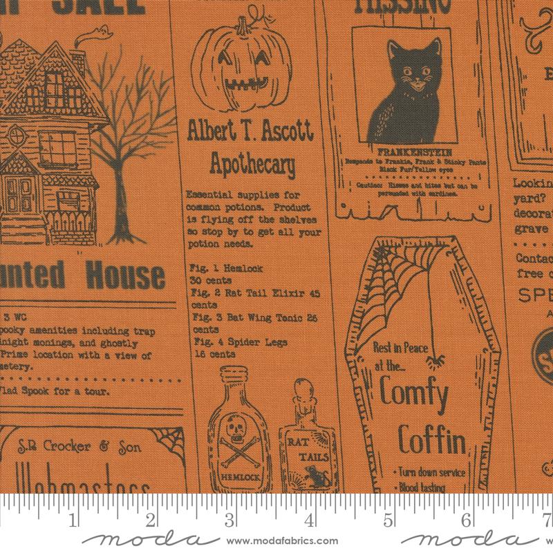Home Sweet Haunt News Pumpkin - Halloween Quilt Fabric
