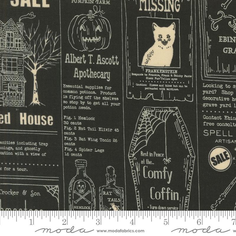 Home Sweet Haunt News Midnight - Halloween Quilt Fabric