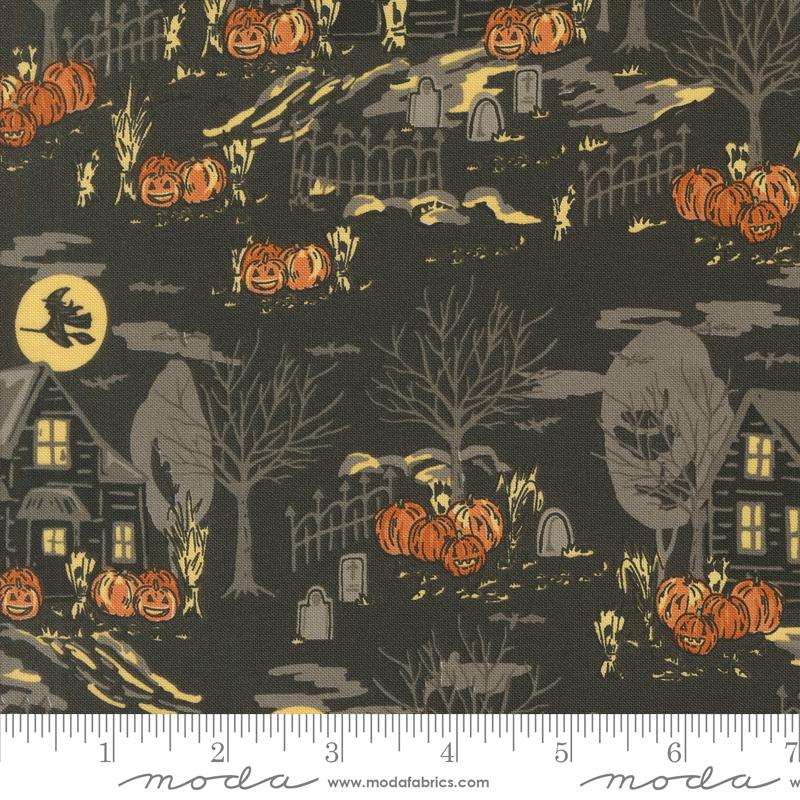 Home Sweet Haunt House Charcoal - Halloween Quilt Fabric