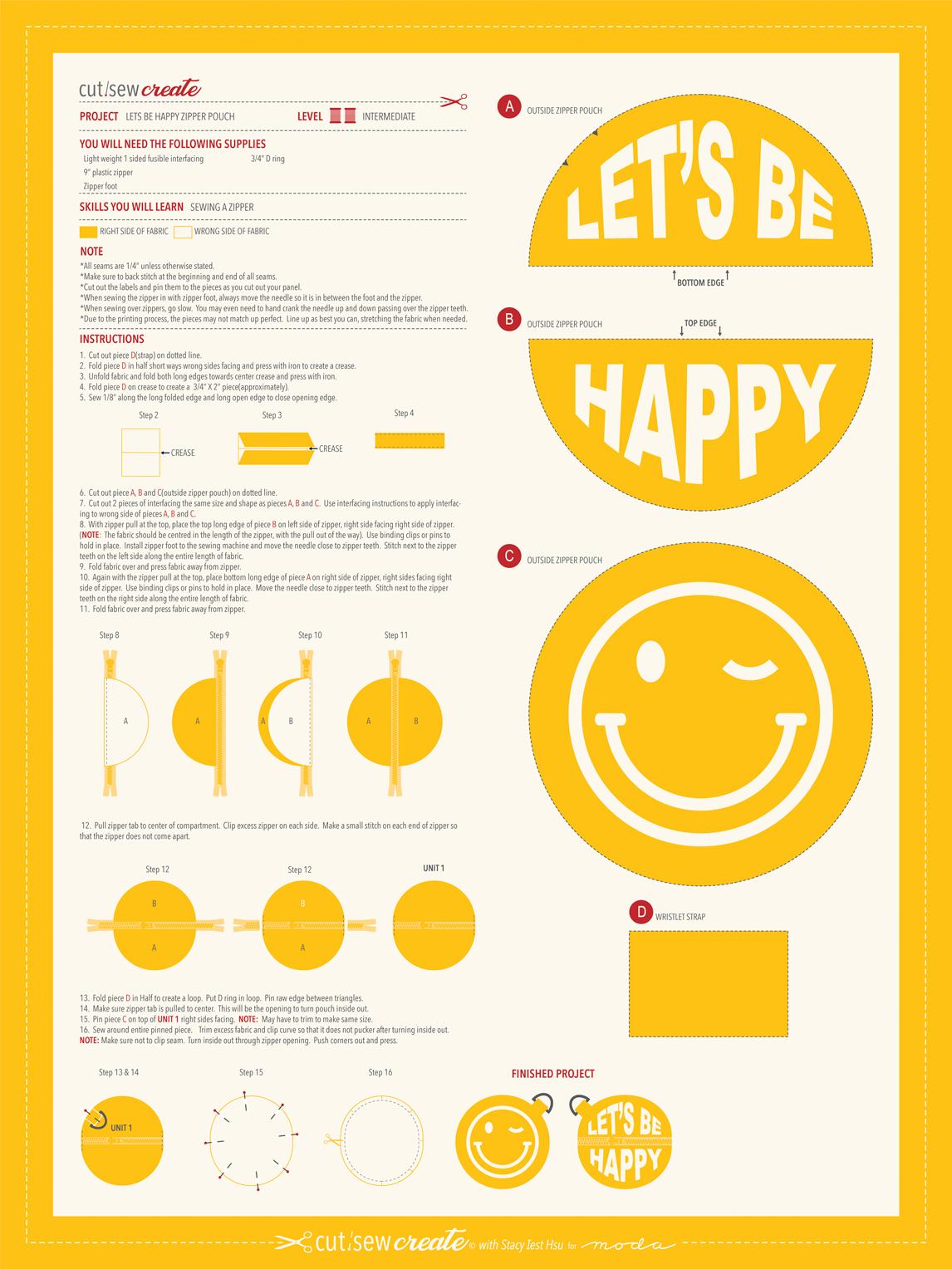 Let's Be Happy Zipper Pouch - Sewing Kit