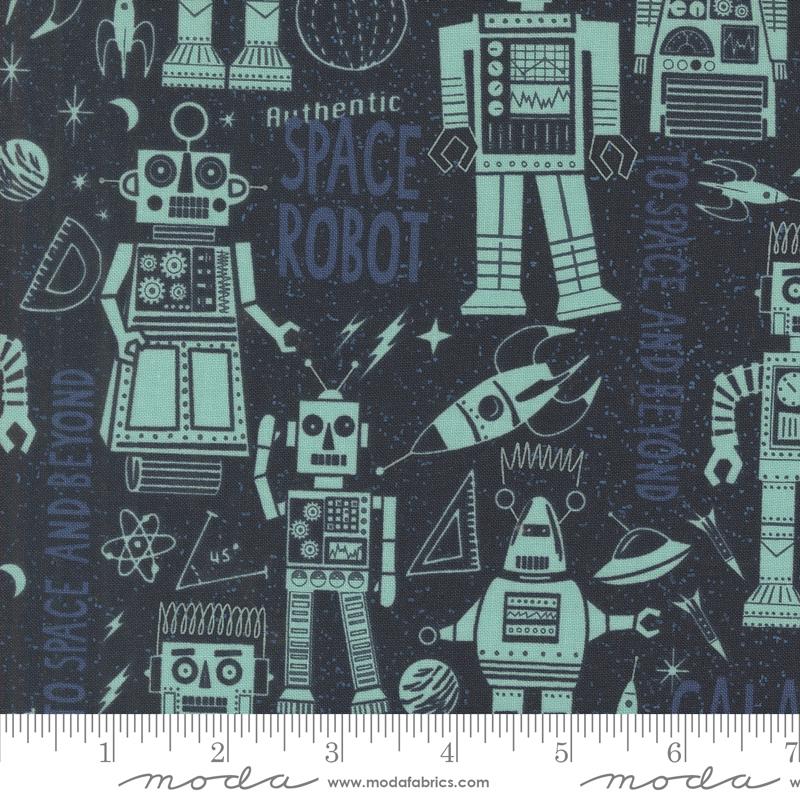 321 Blast Off Robot Night Sky - Quilt Fabric