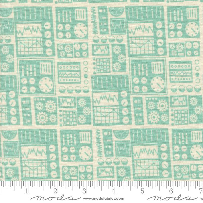 321 Blast Off Computer Blue Nebula - Quilt Fabric