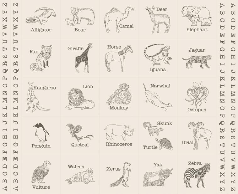 Animal Park Fun Dove Charcoal - Quilt Panel