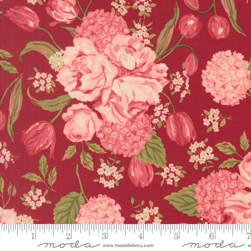 Je Taime Flower Scarlet - Quilt Fabric, zoomed in. Select this picture to zoom back out.