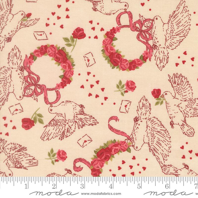 Je Taime Dove Lace - Quilt Fabric, zoomed in. Select this picture to zoom back out.