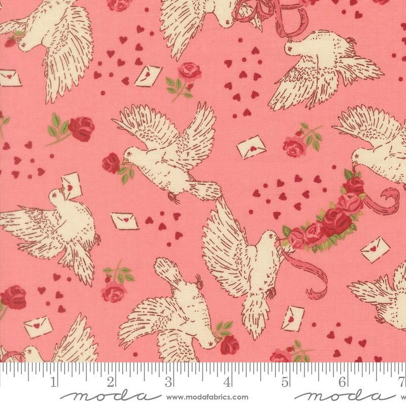 Je Taime Dove Blossom - Quilt Fabric, zoomed in. Select this picture to zoom back out.