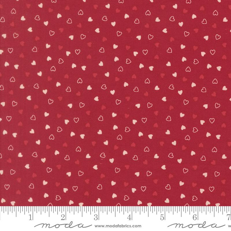 Je Taime Hearts Scarlet - Quilt Fabric, zoomed in. Select this picture to zoom back out.