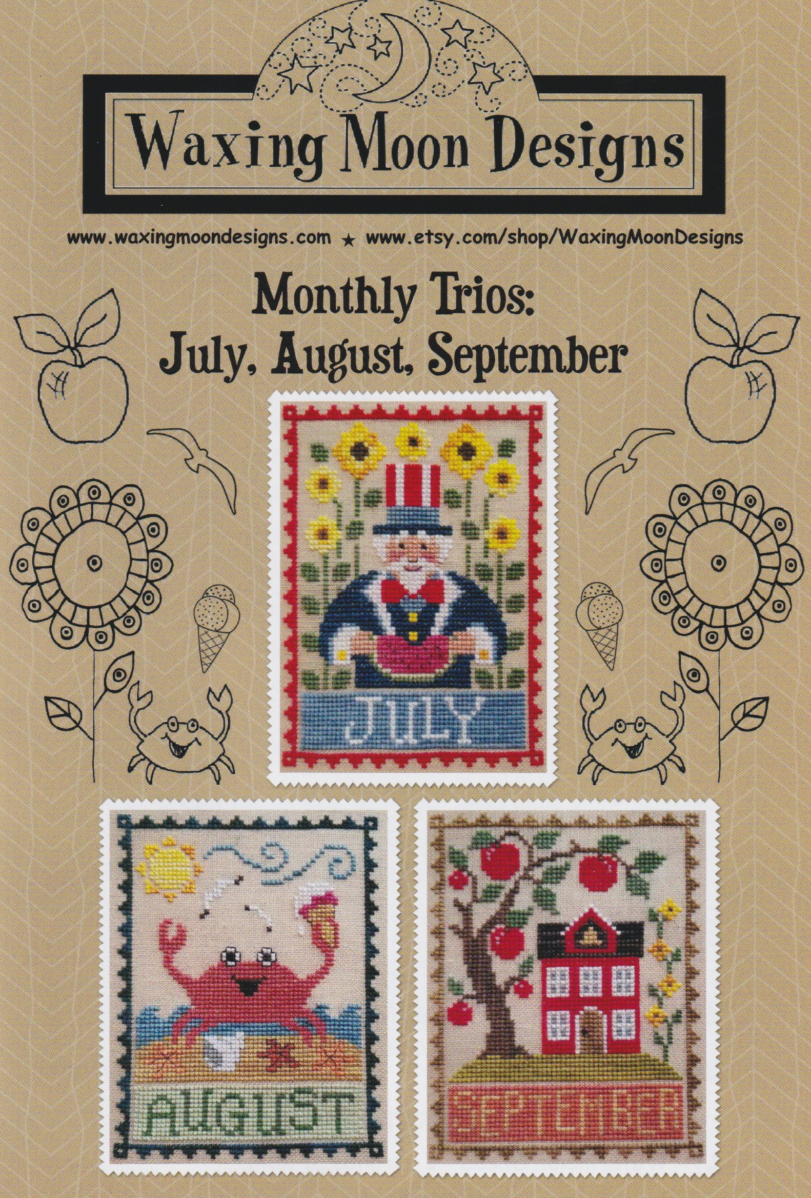 Monthly Trios - July August September - Cross Stitch Pattern