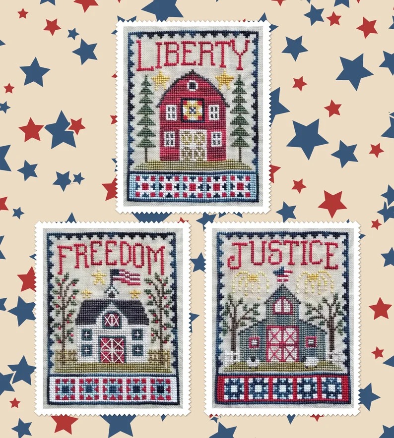 Patriotic Barn Trio - Cross Stitch Pattern