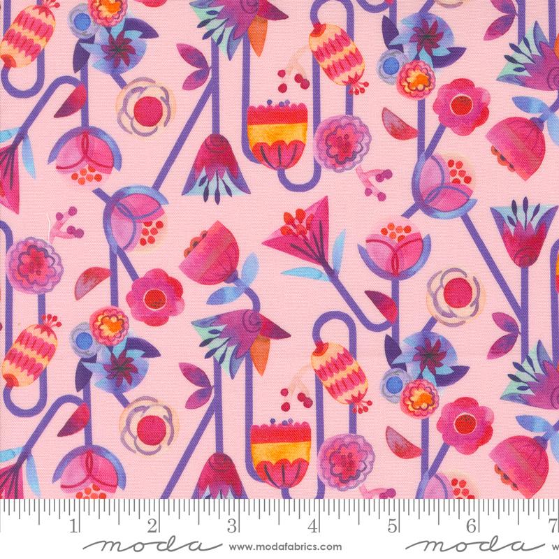 Flower Patches Watercolor - Bubblegum - Quilt Fabric
