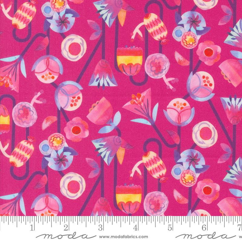 Flower Patches Watercolor - Raspberry - Quilt Fabric