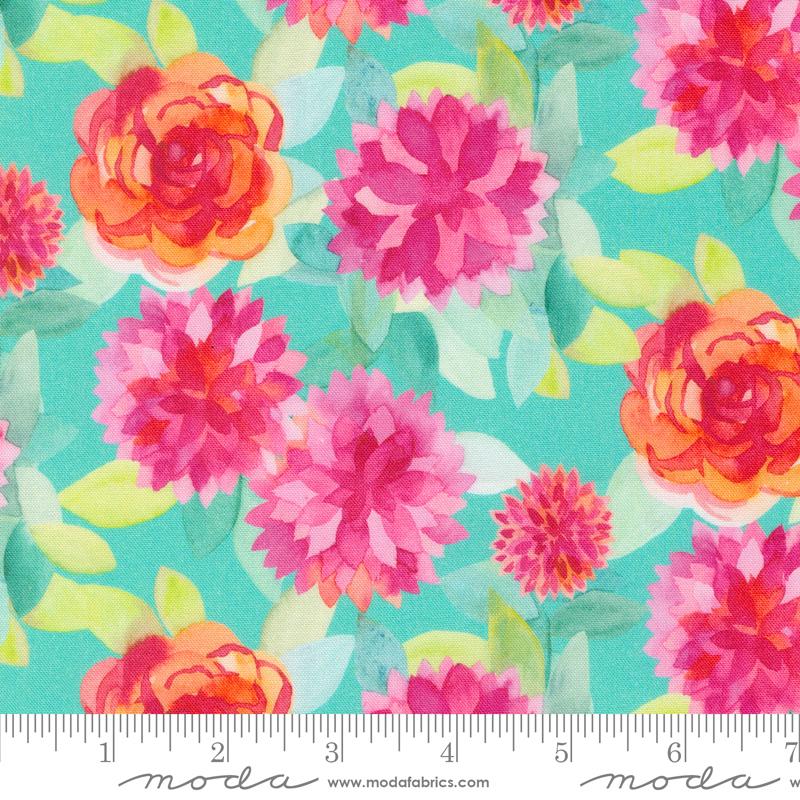Flower Patches Blooms - Robins Egg - Quilt Fabric