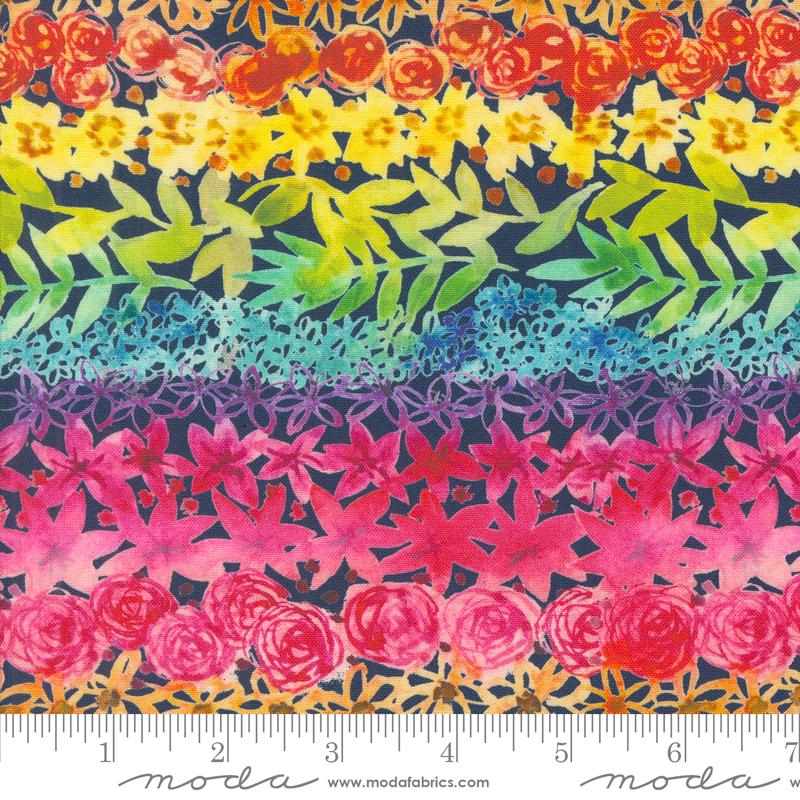Flower Patches Stripes - Midnight Rainbow - Quilt Fabric