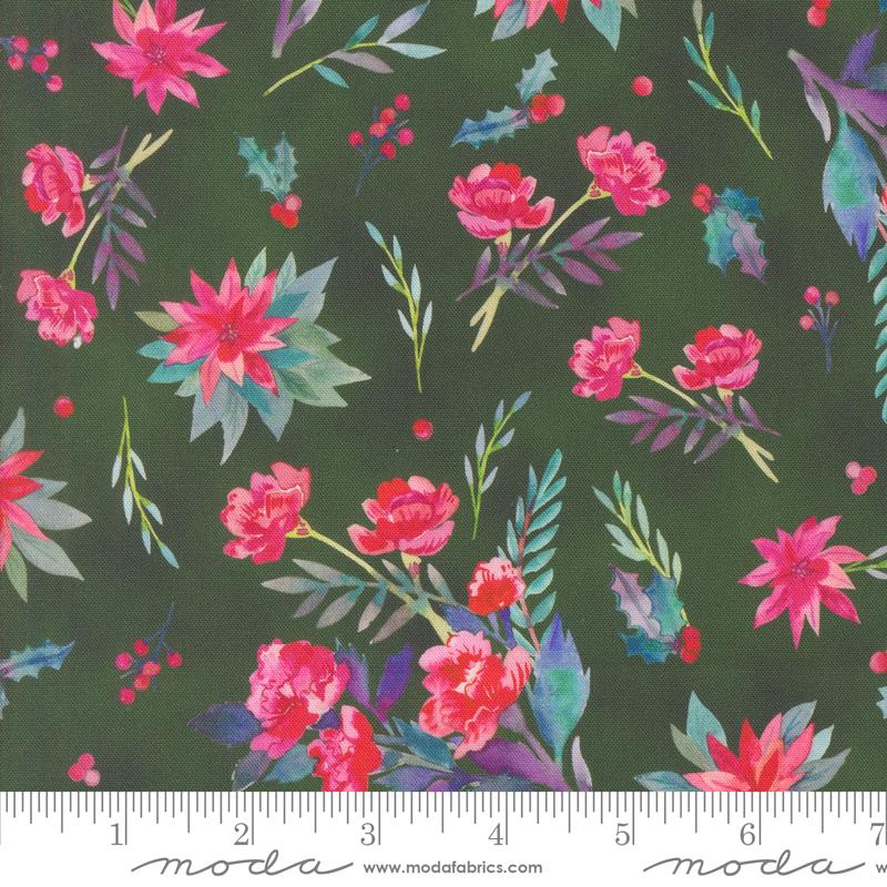 Love And Cheer Flowers Evergreen - Christmas Quilt Fabric
