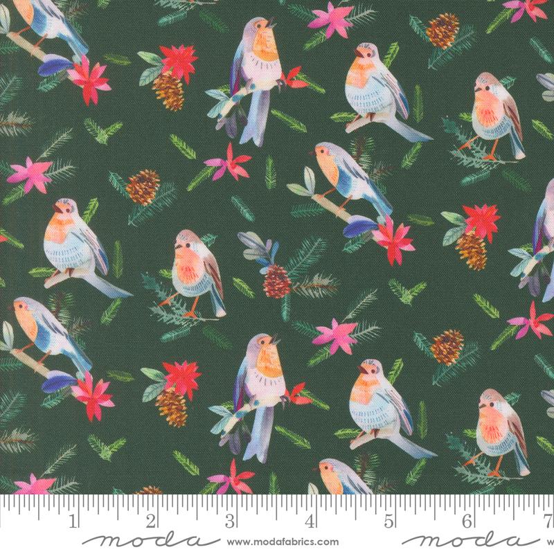 Love And Cheer Birds Evergreen - Christmas Quilt Fabric