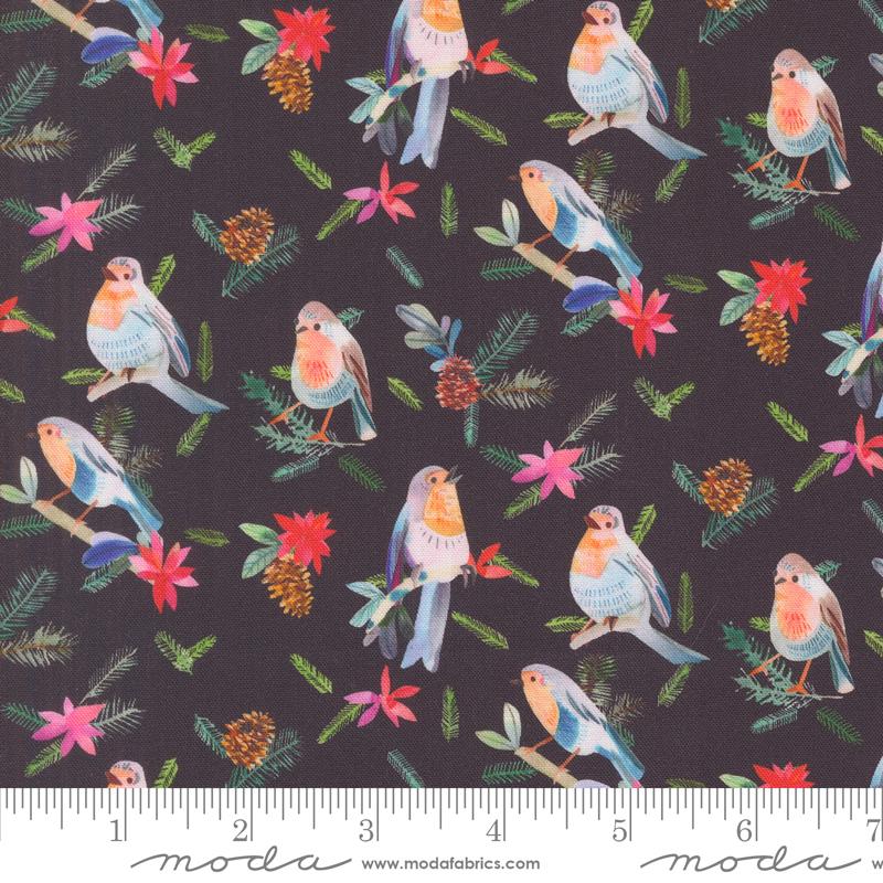 Love And Cheer Birds Coal - Christmas Quilt Fabric
