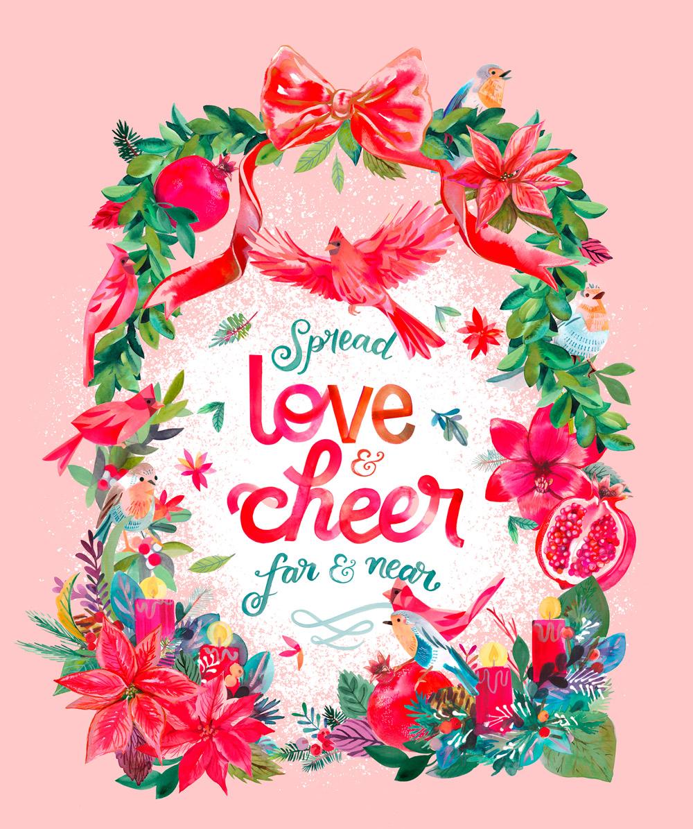 Love And Cheer Panel Multi - Christmas Quilt Panel