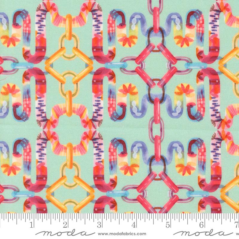 Copa Flora Geometric Aqua - Quilt Fabric, zoomed in. Select this picture to zoom back out.