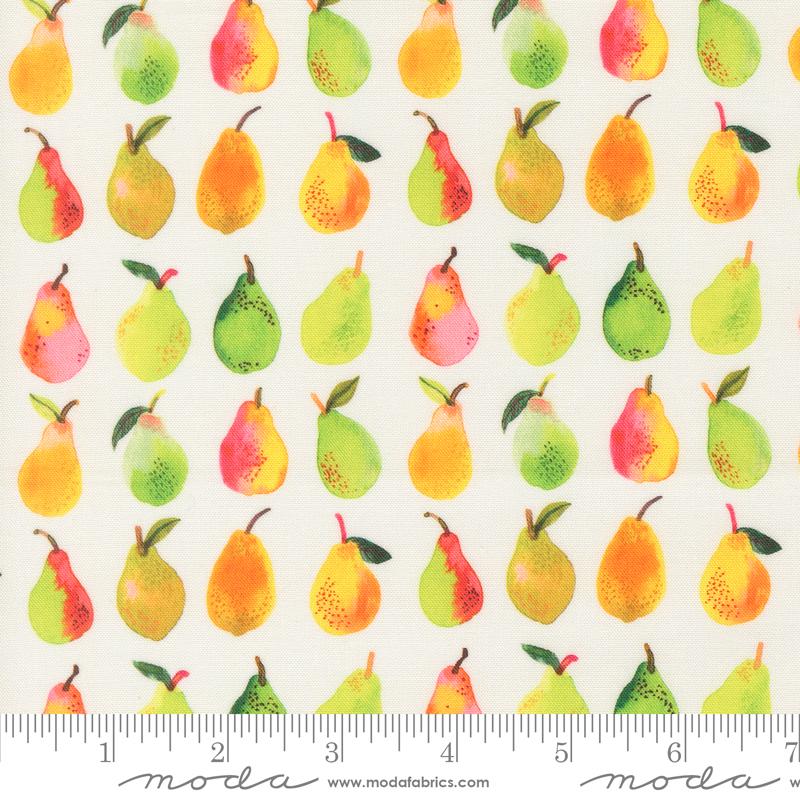 Copa Flora Pears White - Quilt Fabric, zoomed in. Select this picture to zoom back out.