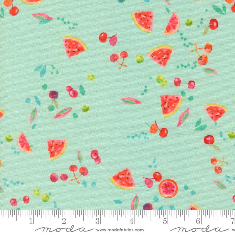 Copa Flora Cherry Aqua - Quilt Fabric, zoomed in. Select this picture to zoom back out.