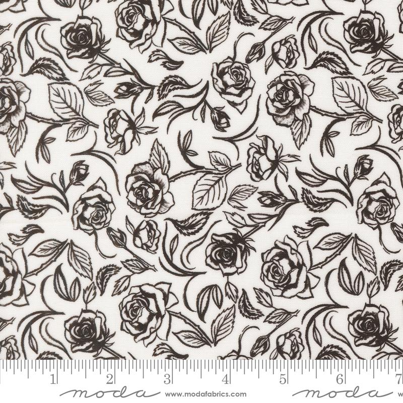 Copa Flora Rose Midnight - Quilt Fabric, zoomed in. Select this picture to zoom back out.