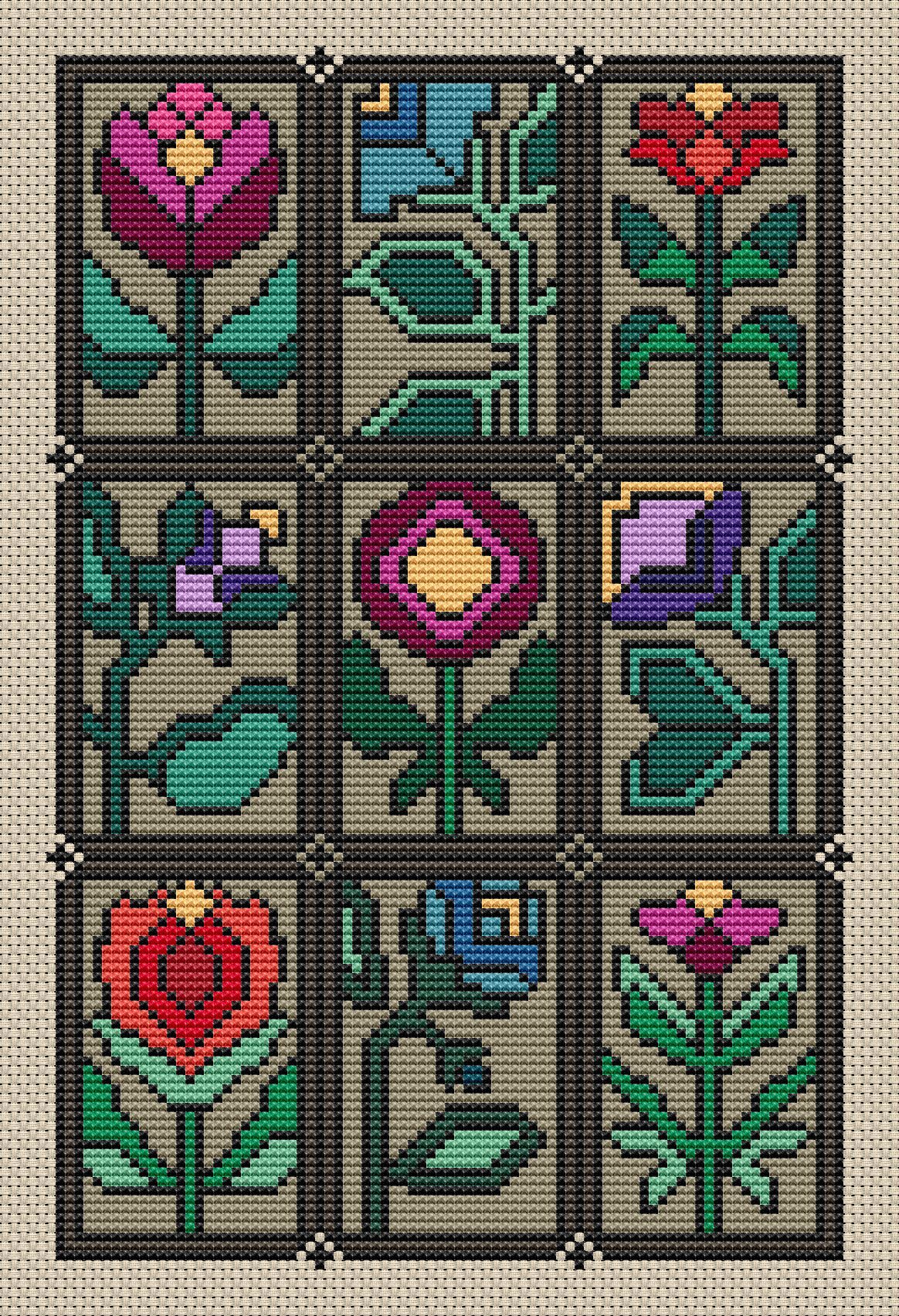Floral Glass - Cross Stitch Pattern