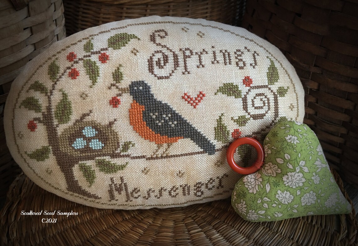 Spring's Messenger Pinkeep - Cross Stitch Pattern
