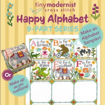 Happy Alphabet 2 - DEF - Cross Stitch Pattern, zoomed in. Select this picture to zoom back out.