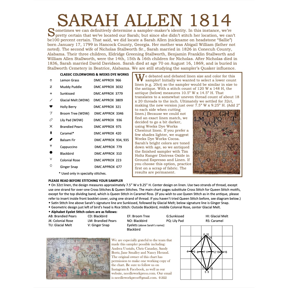 Sarah Allen 1814 - Cross Stitch Pattern