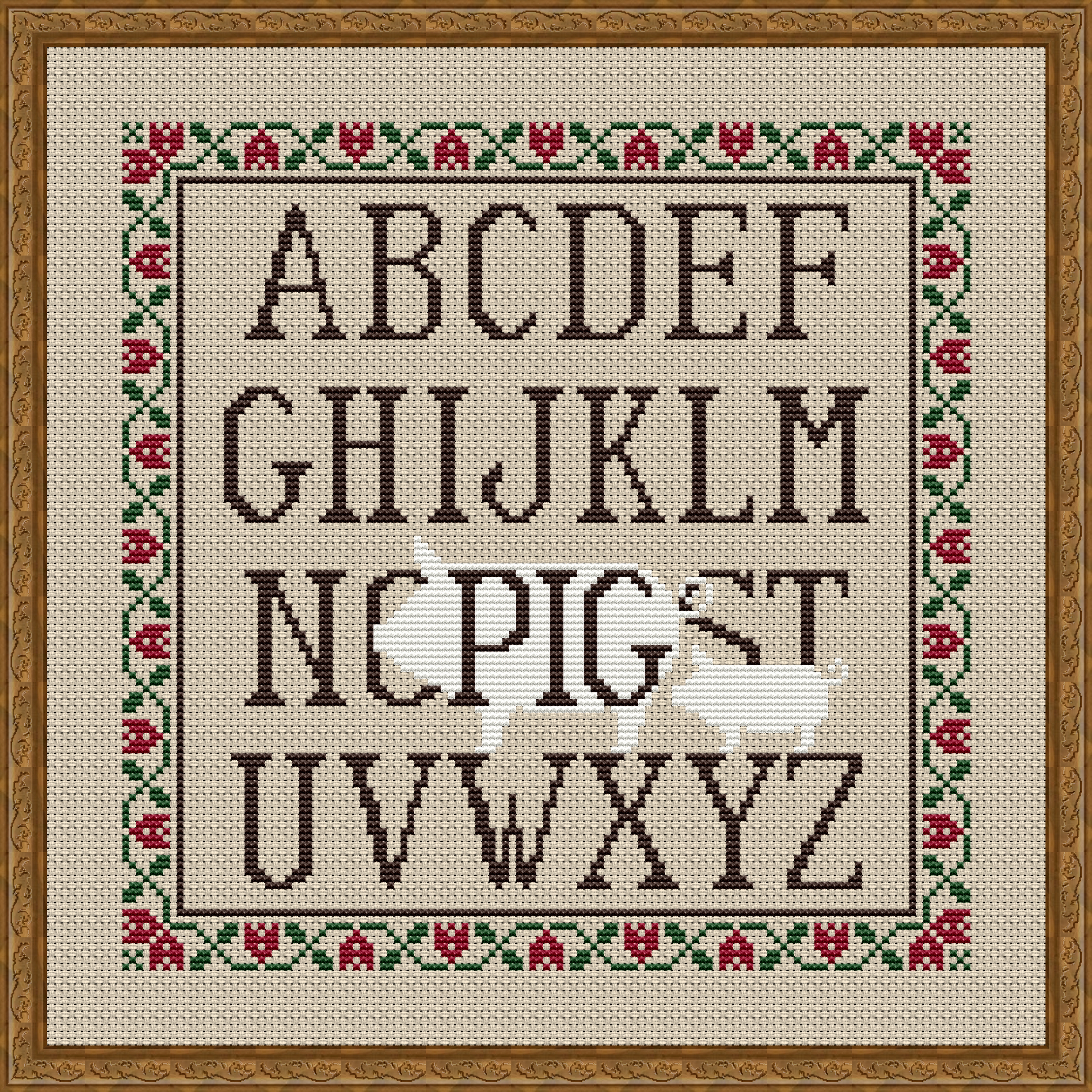 LMNO Pig - Piggie Alphabet - Cross Stitch Pattern