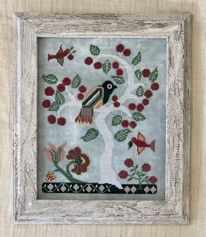Blue Bird In A Cherry Tree - Cross Stitch Pattern