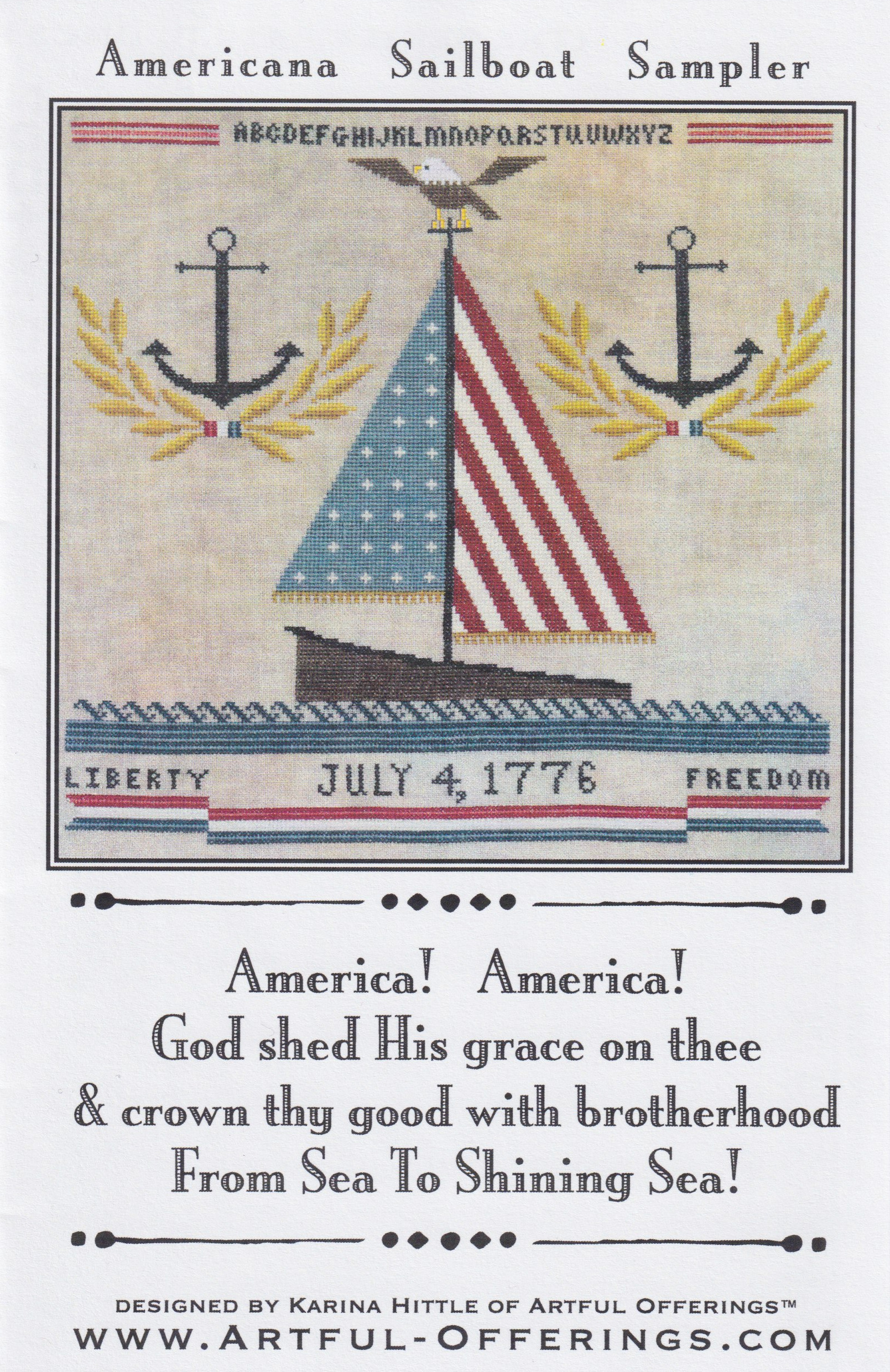 Americana Sailboat Sampler - Patriotic Cross Stitch Pattern