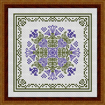 July Hearts Square With Bellflowers - Cross Stitch Pattern