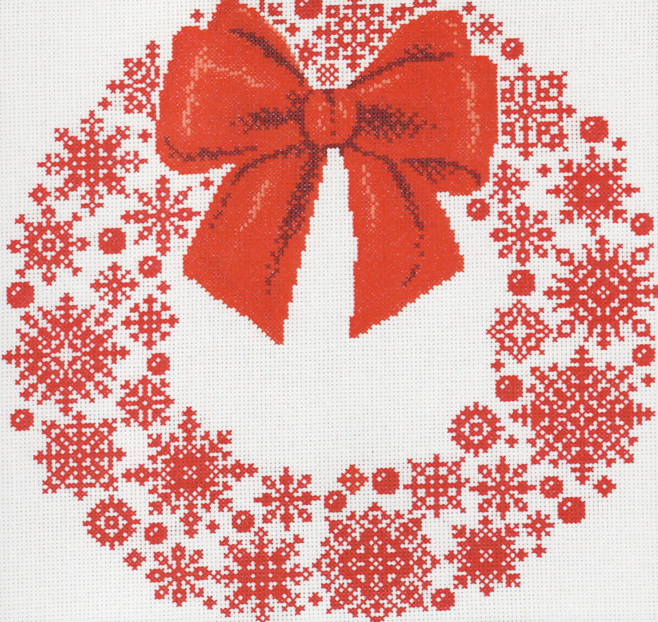Redwork Snowflake Wreath - Cross Stitch Pattern
