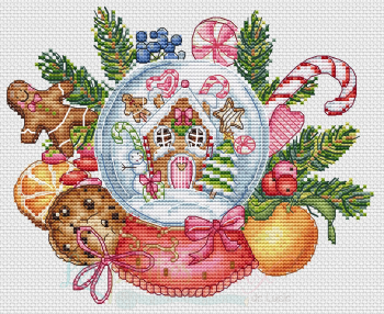 Gingerbread House Snowball - Cross Stitch Pattern