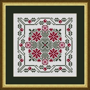 Winter Poinsettias And Holly - Cross Stitch Pattern