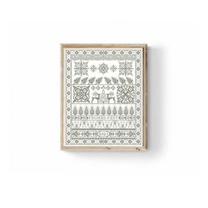 Frohes Fest German Sampler - Cross Stitch Pattern