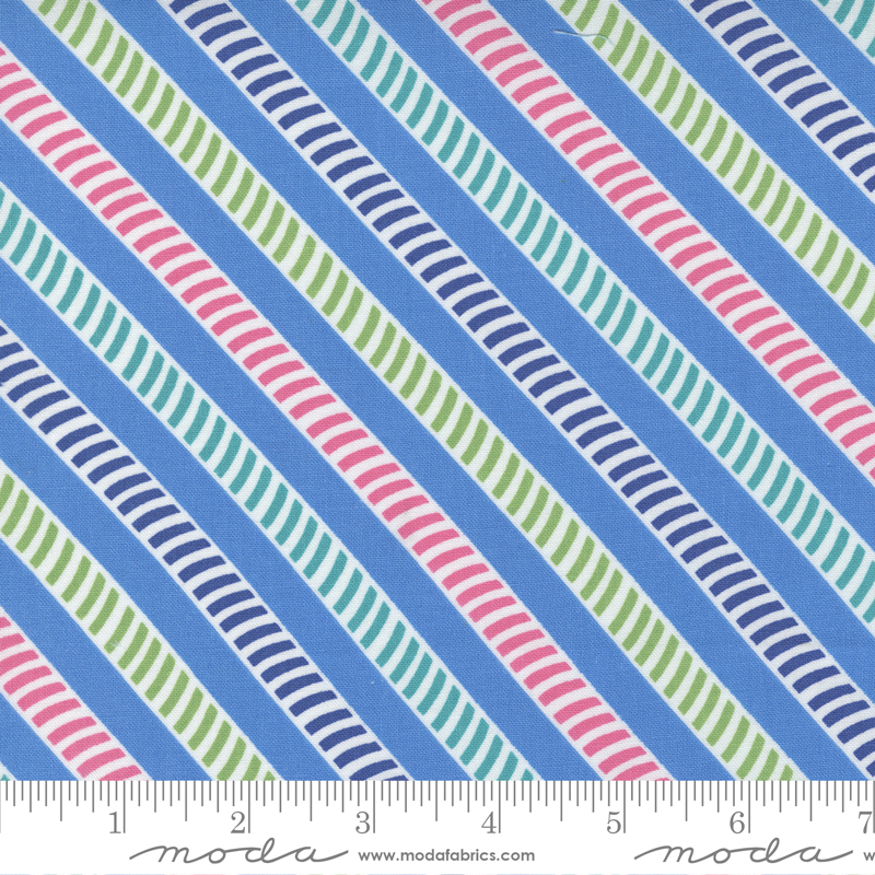 Picnic Pop Bright Blue - Straw Stripes Bias - Quilt Fabric