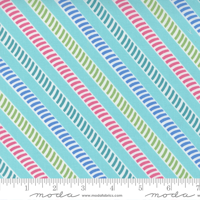 Picnic Pop Awesome Aqua - Straw Stripes Bias - Quilt Fabric