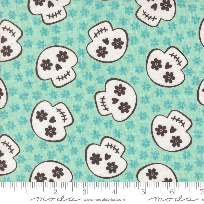 Fab Boo Lous Skulls Aqua - Halloween Quilt Fabric