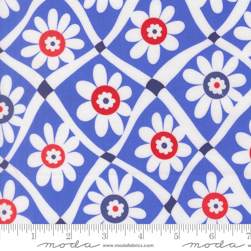 On The Porch Wavy Bountiful Blue - Quilt Fabric, zoomed in. Select this picture to zoom back out.