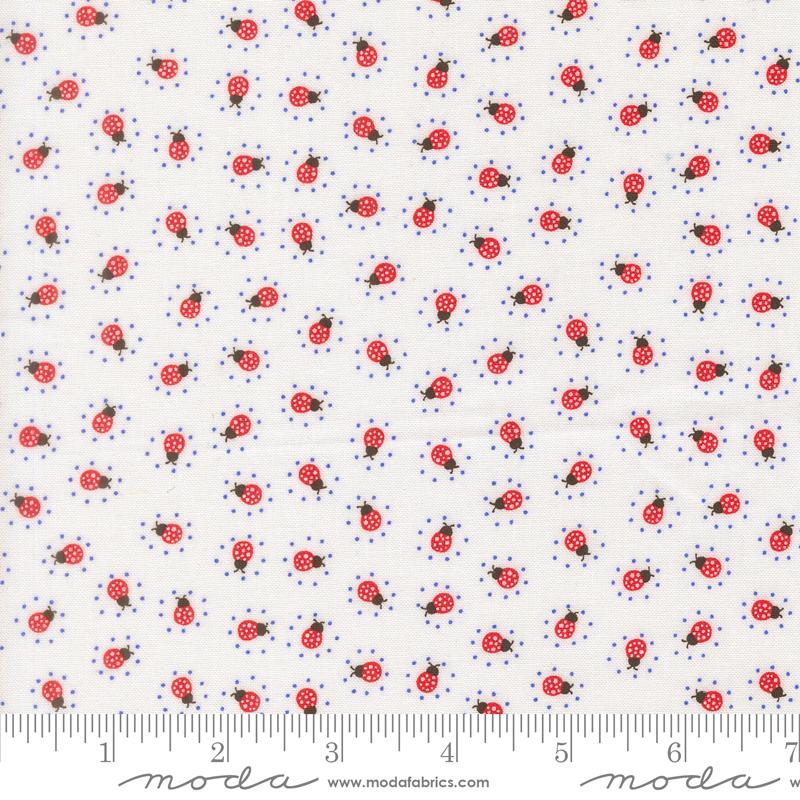 On The Porch Ladybugs Cloud - Quilt Fabric, zoomed in. Select this picture to zoom back out.