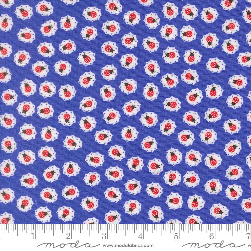 On The Porch Ladybugs Bountiful Blue - Quilt Fabric, zoomed in. Select this picture to zoom back out.