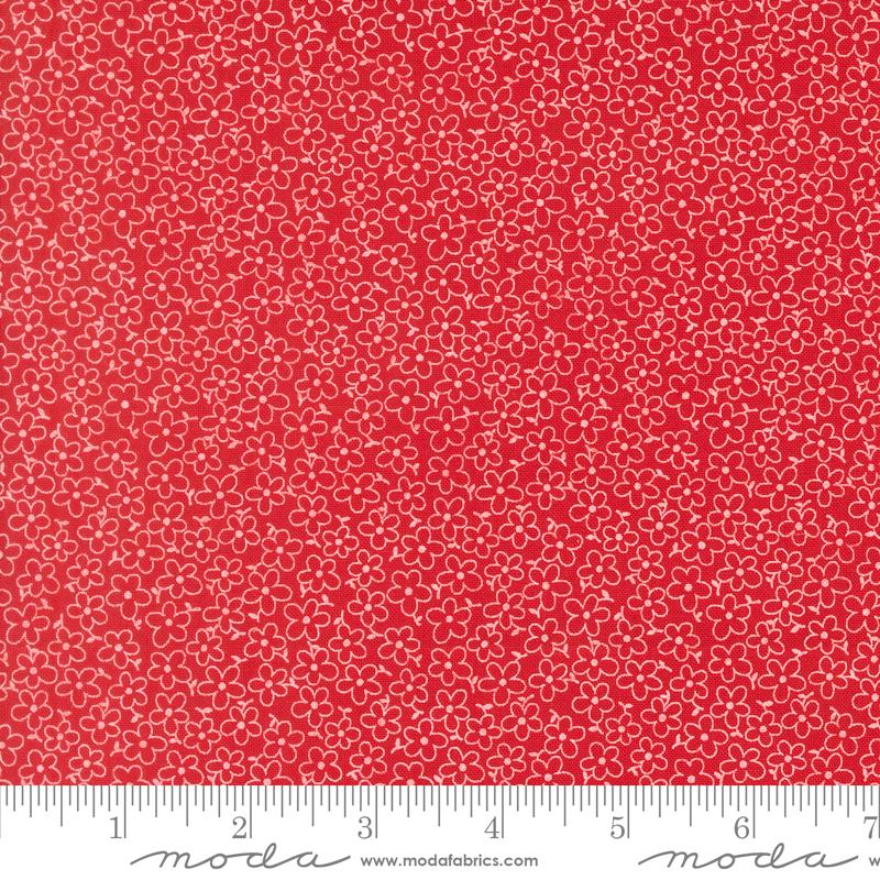 On The Porch Blossoms Country Red - Quilt Fabric, zoomed in. Select this picture to zoom back out.