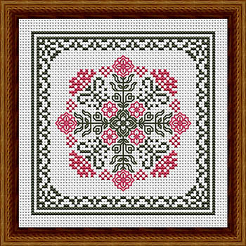 January Hearts Square With Pink Carnations - Cross Stitch