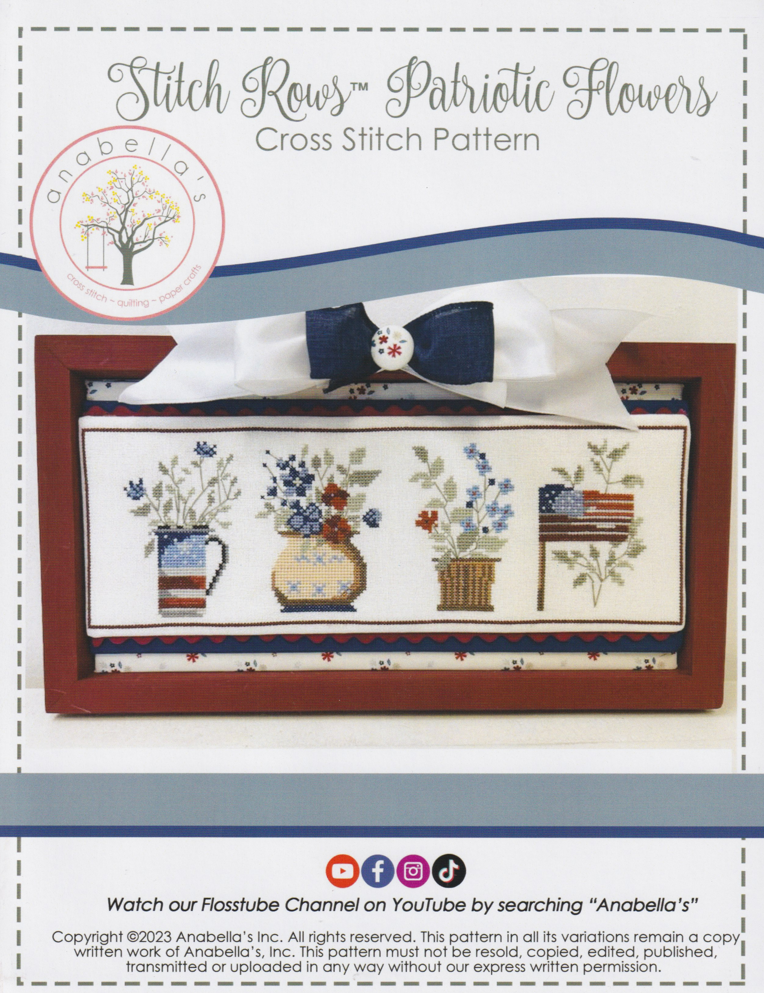 Stitch Rows Patriotic Flowers - Cross Stitch Pattern