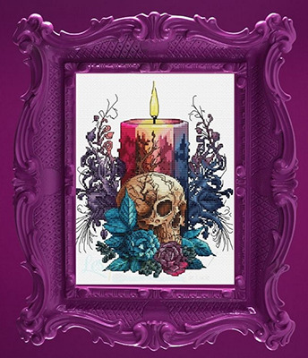 Candle Skull Roses - Halloween Cross Stitch Pattern